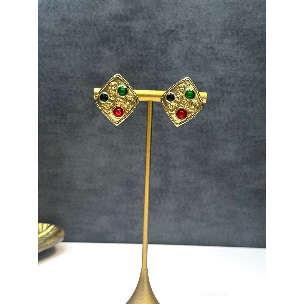 Vintage 80s Edouard Rambaud Byzantine Revival Goldplated Earrings